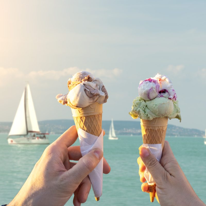 eating ice cream together at Lake Balaton Hungary .